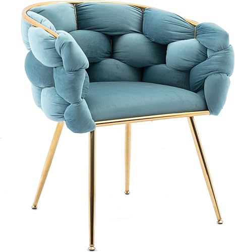 Miniatura 9 de HomVent Silla de escritorio de maquillaje, silla de tocador de lujo, silla de oficina en casa con brazos y patas de metal dorado para dormitorio,