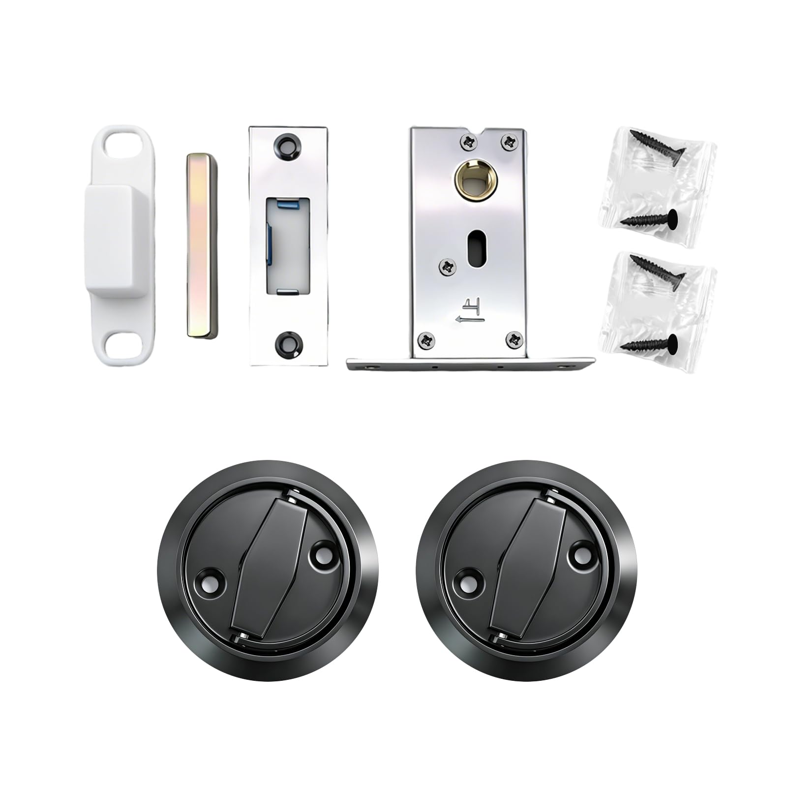 Concealed Pull Ring Door Lock Round Flush Pull Handle for Drawer (Black)