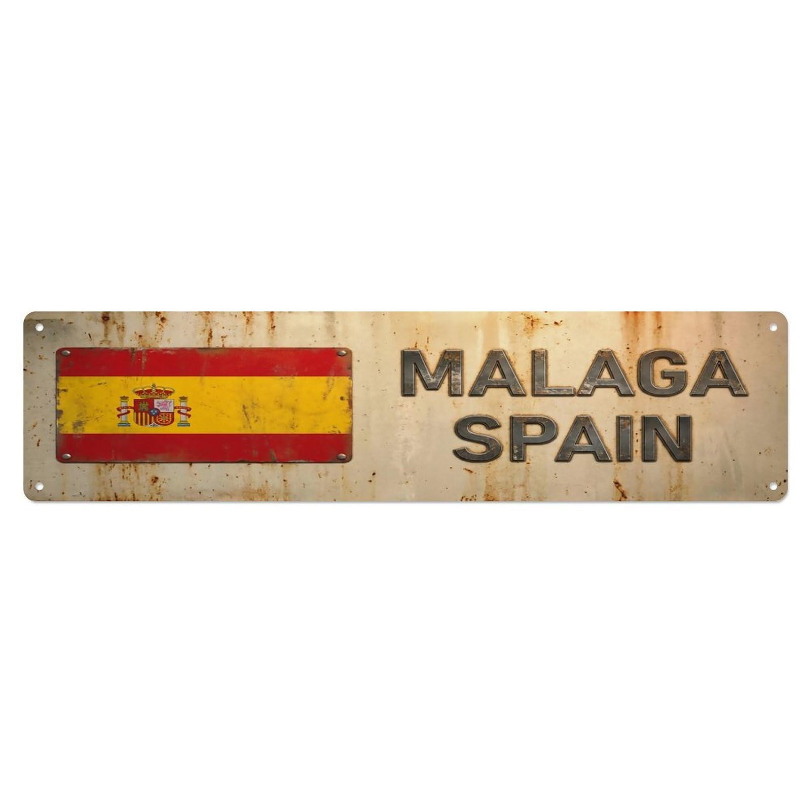 Vintage Malaga Spain Flag Decor Rustic Travel Metal Tin Sign