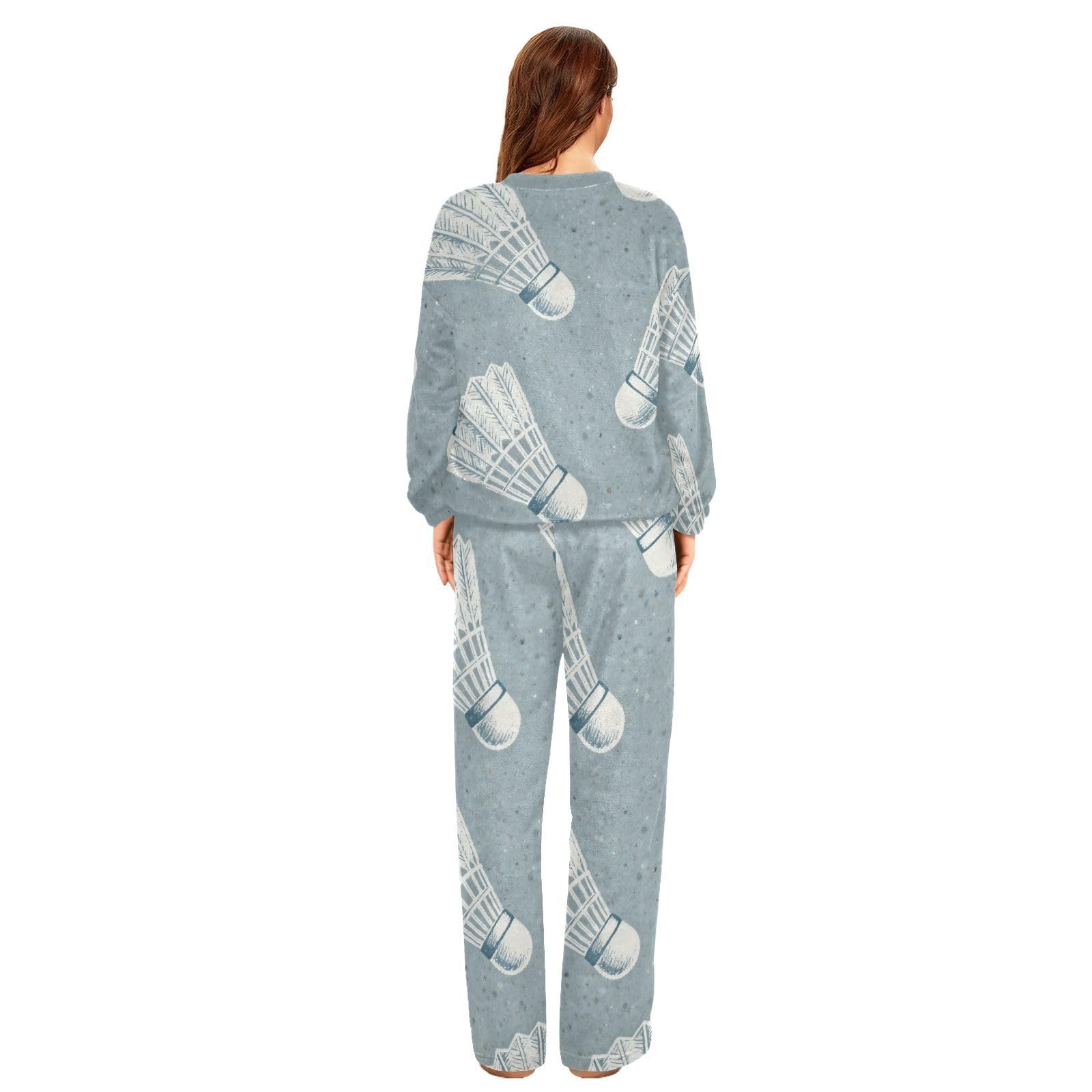 Pj Pj - Set pigiama da donna in morbido pile, con scollo rotondo, a maniche lunghe, colore: bianco