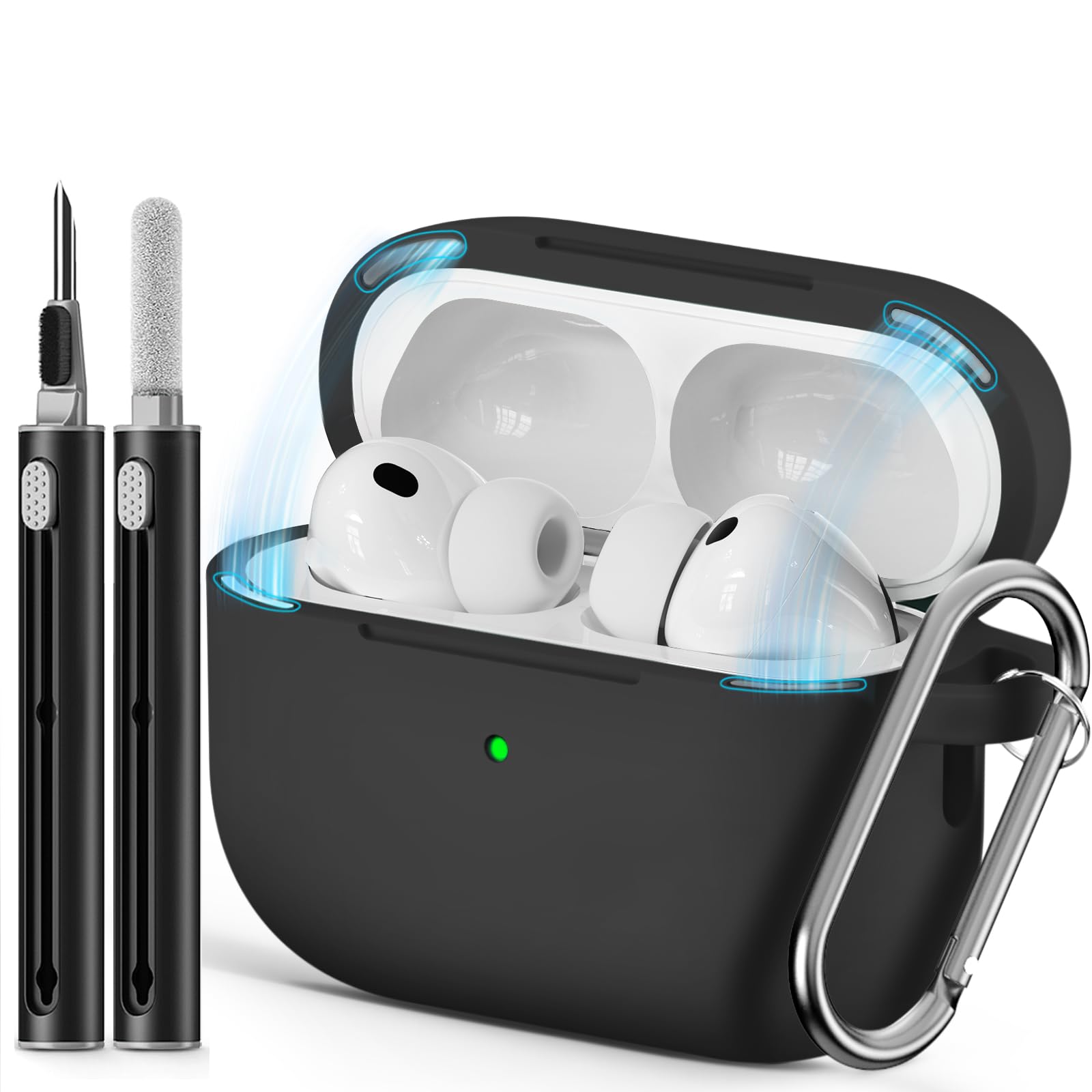 Inesore Compatible with AirPods Pro 3 Case with Cleaning Kit, Silicone Protective Case Cover for Apple Air Pods Pro 3rd (2025), Unisex Design - Black — view 56