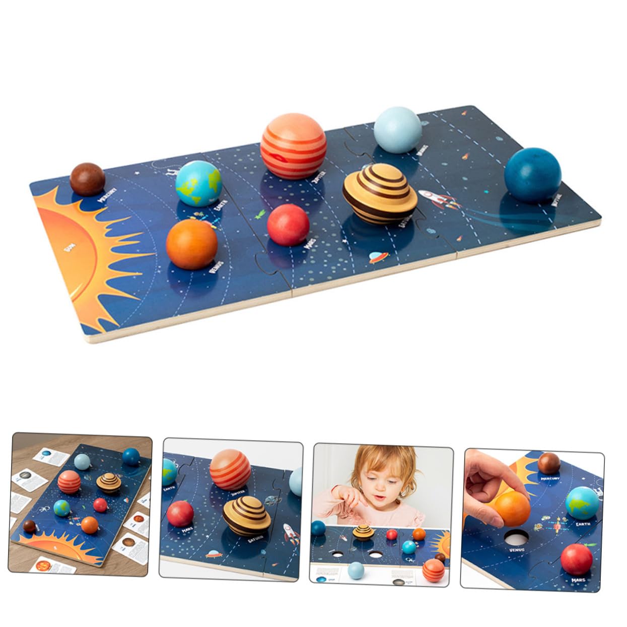 POPETPOP Rompecabezas Espaciales de Madera para Niños, Juego Educativo Ocho Planetas del Sistema Solar, Tablero de Cognición Planetaria para Desarrollo Cognitivo y Aprendizaje Espacial