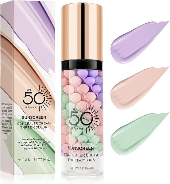 3 In 1 Moisturizing Makeup Primer, Color Correcting Facial Serum, One Step Brightening Primer to Even Skin Tone, Oil Control Skin Corrector, Sheer Finish, Refreshing, Purple Pink Green