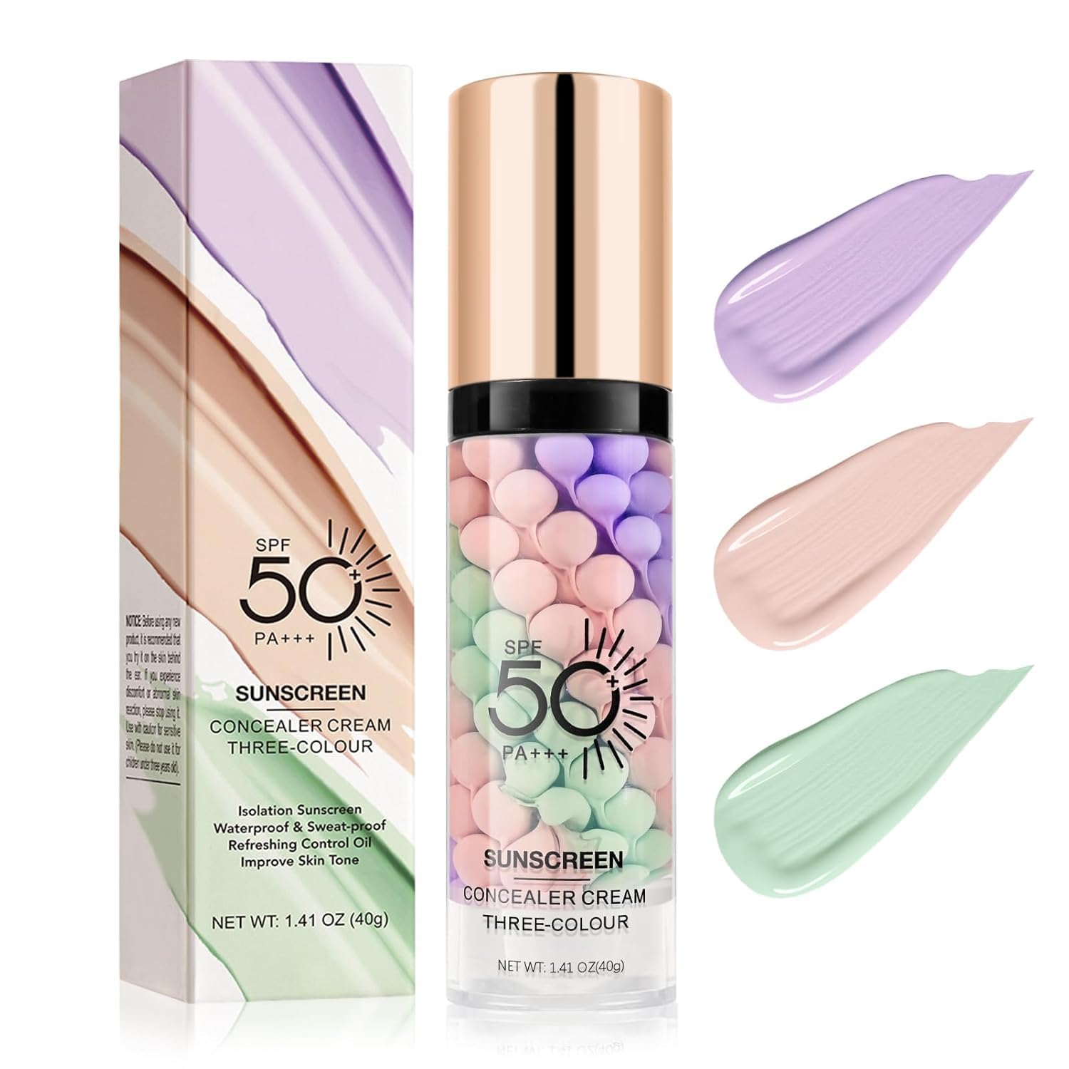 3 In 1 Moisturizing Makeup Primer, Color Correcting Facial Serum, One Step Brightening Primer to Even Skin Tone, Oil Control Skin Corrector, Sheer Finish, Refreshing, Purple Pink Green #B 1.41 Fl Oz (Pack of 1)