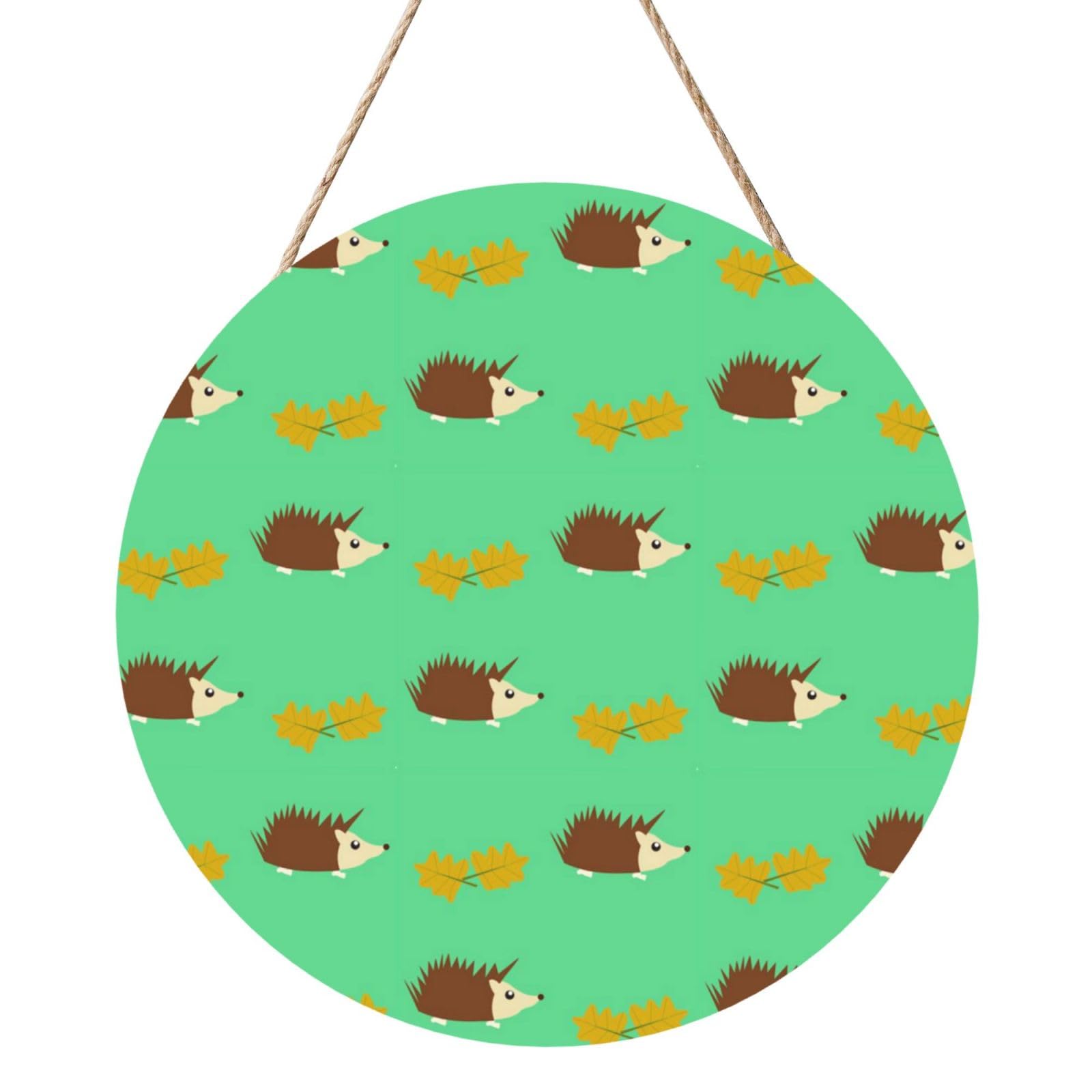 InOmak Hedgehogs & Leaves, Round Wood Panel Painting 12 in, Wall Hanging Painting For Home