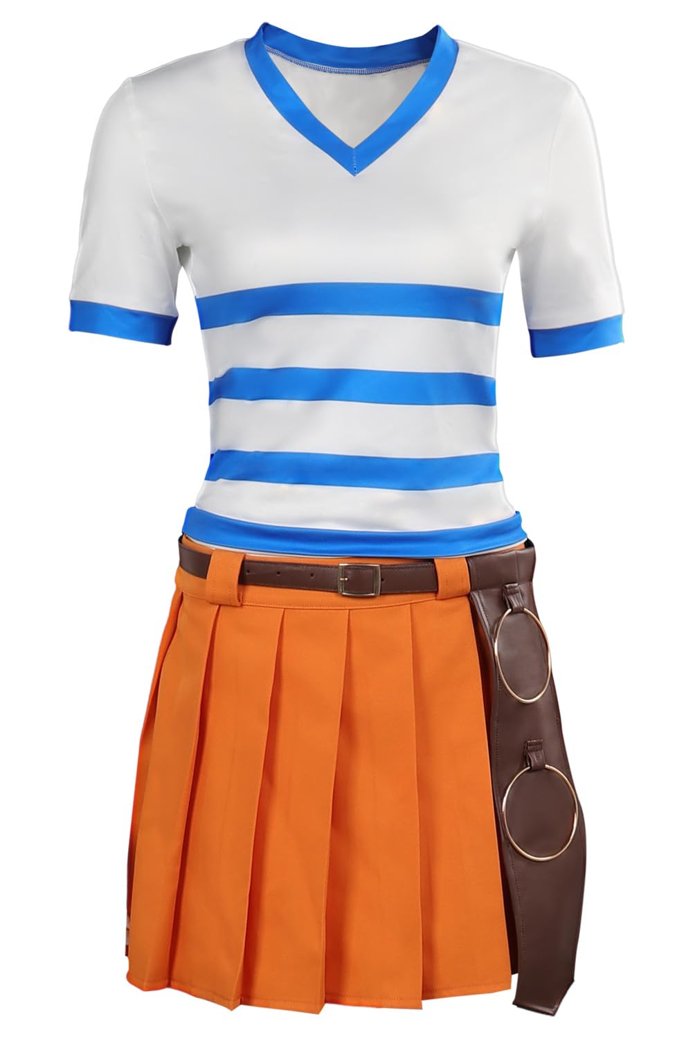 Disfraz de Nami para mujer, disfraz de Nami, a rayas, falda con cinturón, ropa de película, versión real, Halloween, carnaval, fiesta