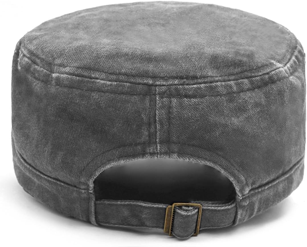 Cadet Army Cap Washed Military Army Hat Vintage Flat Top Hat for Women Men