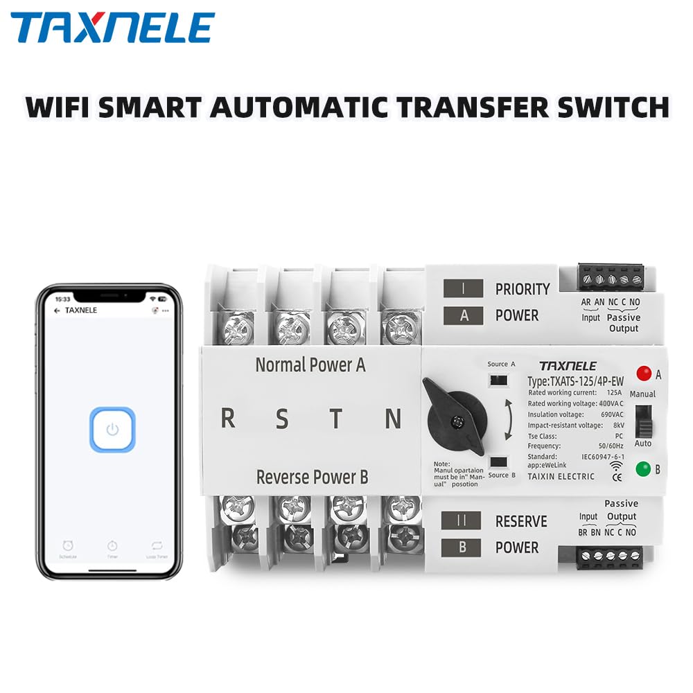 eWeLink WiFi Smart Remote Control 2P 3P 4P 125 A AC 230V ATS Podwójny zasilacz automatyczny przełącznik przełącznika zasilania bez przerwy (4P)