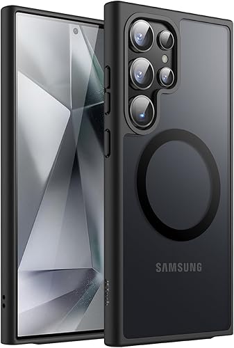 JETech Coque Magnétique pour Samsung Galaxy S24 Ultra 5G, Compatible avec MagSafe, Étui Housse Antichoc à Dos Translucide Mat (Noir) - 1