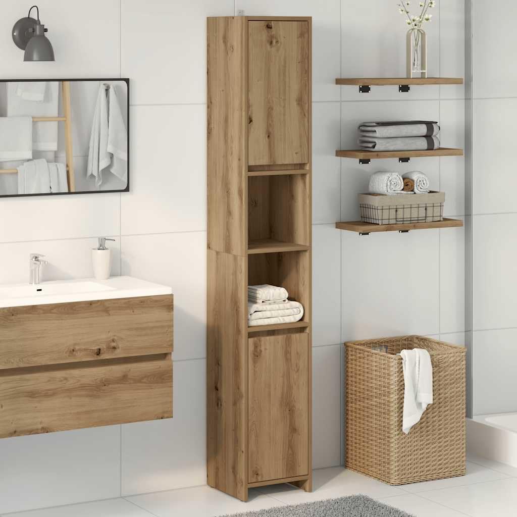 vidaXL Armario de baño Madera ingeniería Roble Artisan 30x30x183,5 cm, Mueble de baño, Armario de Aseo, Armario de almacenaje para baño