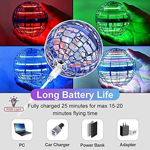 Flying Ball, Hover Ball Magic Controller Fly Orb, Boomerang Spinner Drone For Kids Adult Space Toy, Mini Soaring Flying Orb Ball With 360° Rotating RGB Lights Outdoor Indoor UFO Toys - Blue