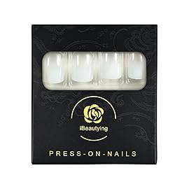 Pearl White Gradient Baby Pink Press on Nails - iBeautying False Nails - Summer French Glossy Finish Finger Daily Wear Nail - Medium-short Square Acrylic Reusable Fake Nails 24pcs