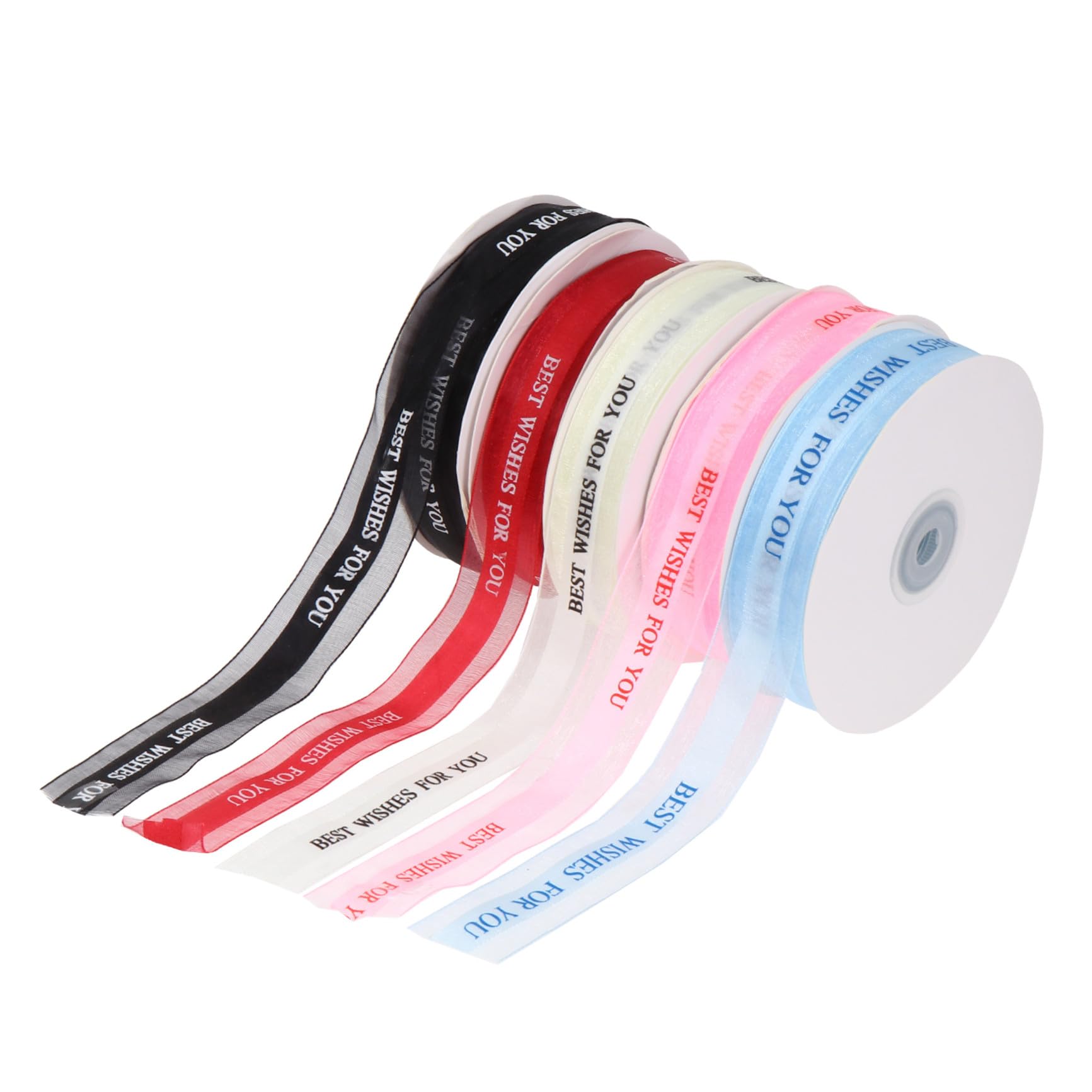 HOMSFOU 5rotoli Nastro Stampato in Organza Motivo Wishes For You per Confezioni Floreali Decorazioni per Ghirlande e Torte Materiale di Morbido e Resistente