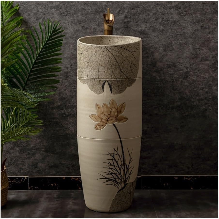 Bathroom Sinks Ceramic Wash Basin With Faucet And Drain Outdoor Garden One Piece Pedestal Sink