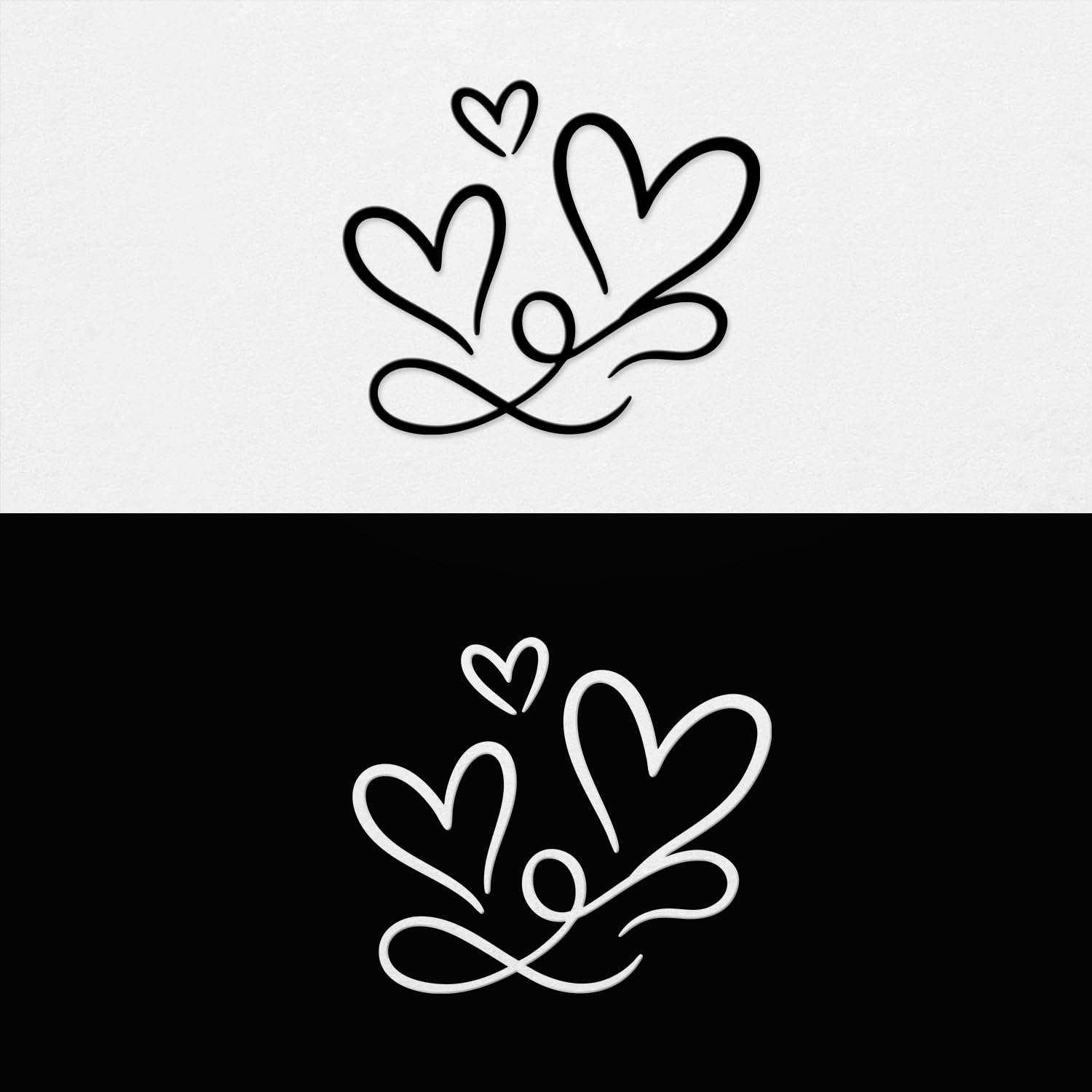(2 Pcs 1 Black, 1 White 6.6'' x 5.6'') - No Background - Waterproof of 3 Hearts Silhouette Sticker Decal for Laptops, Water Bottles, Cars, Trucks, Wall Ideal Gift - 925VER1K15323BW