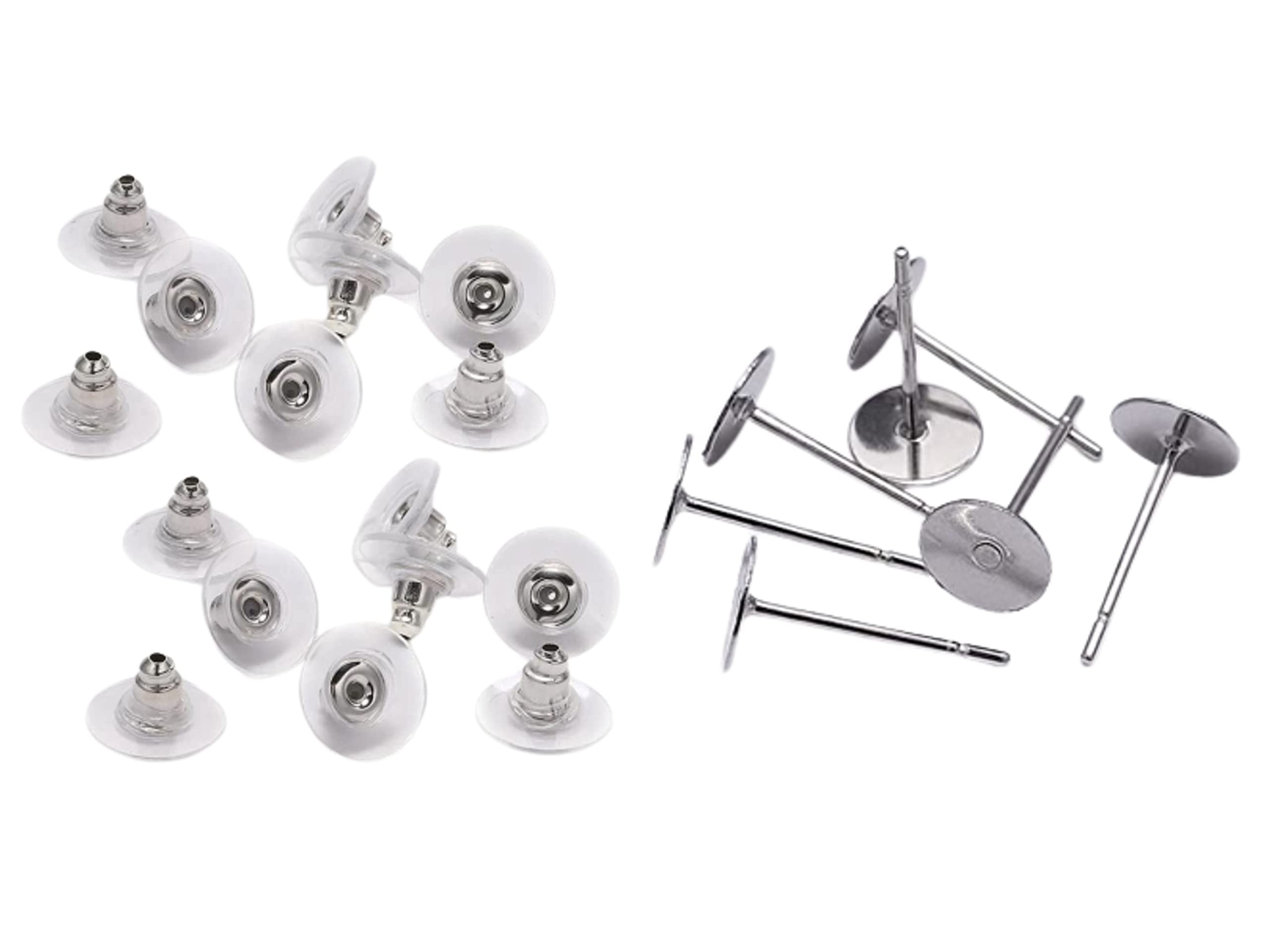 Combo of Bullet Clutch Earring Backs with Silicone Pad and Flat Stud Base for Earring/Jewellery Making (500 Stud+500 Push, Silver) (B0B777MGQS) Amazon Price History, Amazon Price Tracker