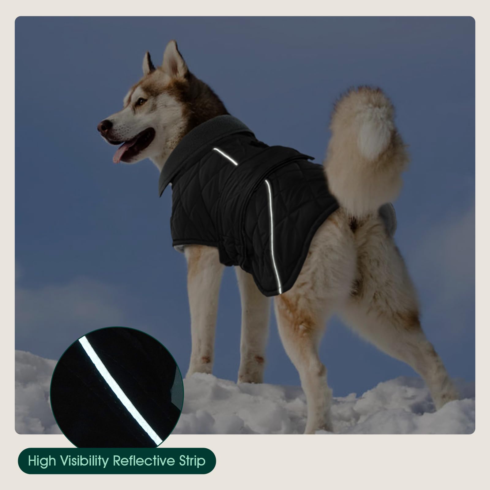Kuoser - Cappotto impermeabile per cani XXX-Large, caldo gilet in pile con foro per pettorina con cerniera, facile da indossare con nastro magico, antivento, cappotto invernale per cani per