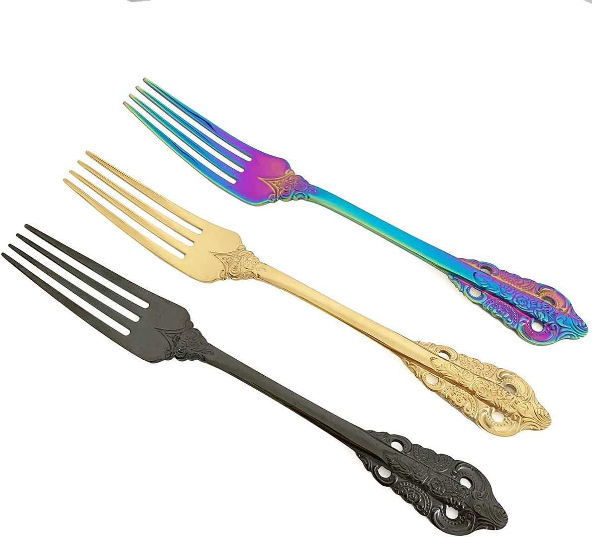 24-Piece Pure Black Kitchen Silverware Set, 304 Stainless Steel Flatware Set Service for 6, Tableware Cutlery Set for Home Restaurant Party, Dinner Forks/Spoons/Knives, Round Edge & Mirror Finish