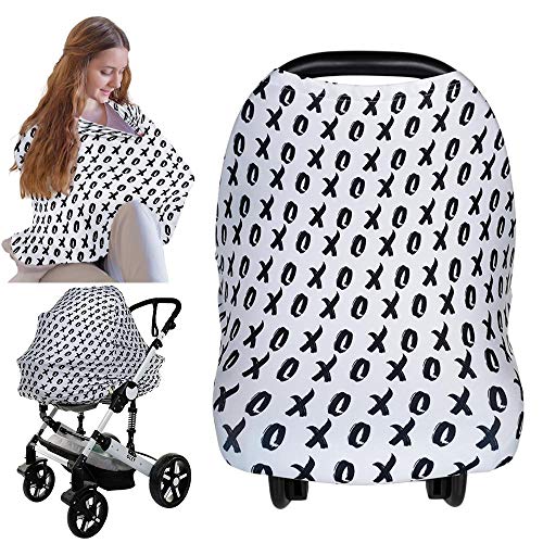Image of KeaBabies Nursing Cover, Multi Use Breastfeeding Cover (XOXO) | Fits All Car Seat Cover Canopy, Baby Girl, Boy, Stretchable Breast Feeding Covers for Women, Breathable, Lightweight, Soft