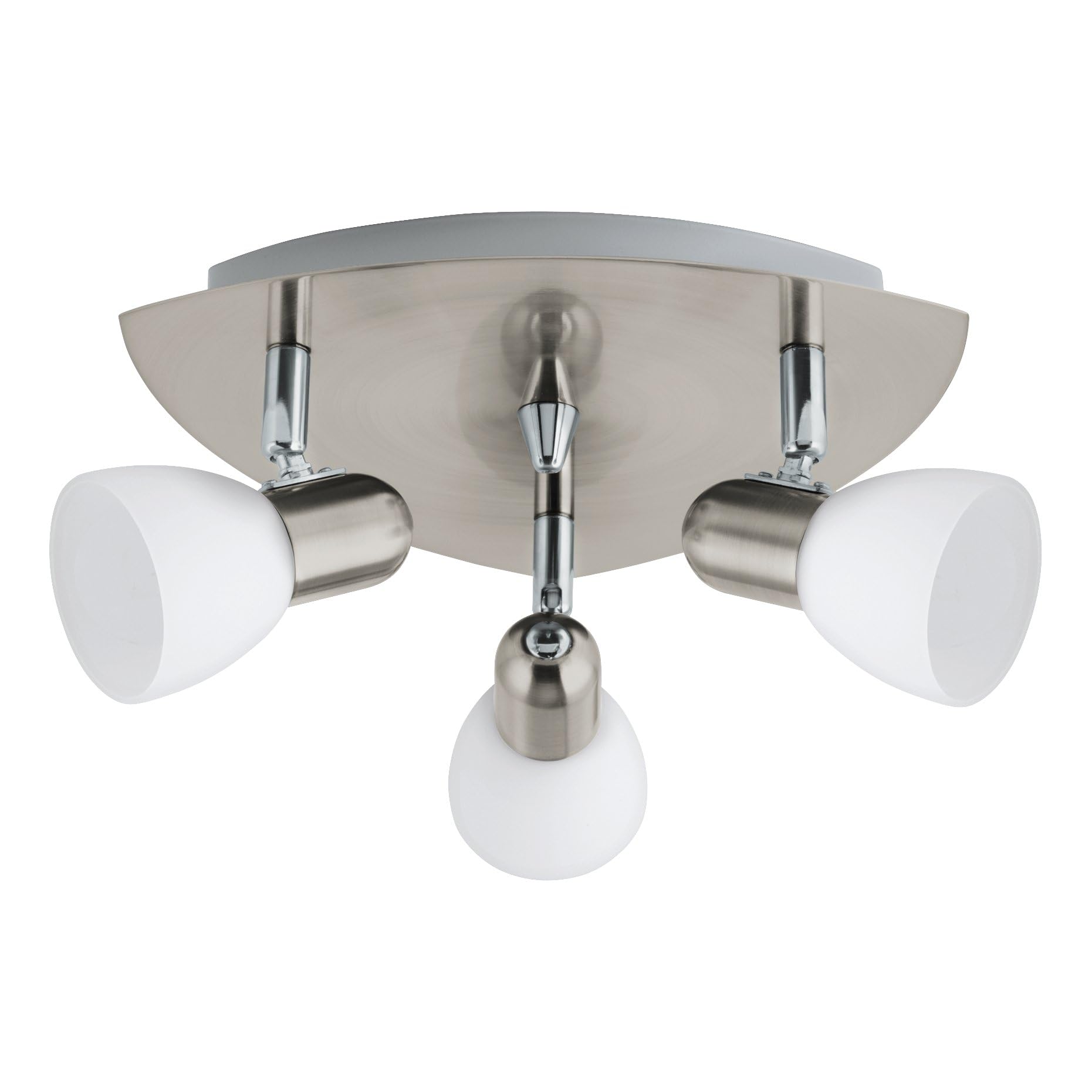 EGLO Deckenlampe Enea, 3 flammige Deckenleuchte | Deckenstrahler aus Metall in Nickel-Matt, satiniertes Glas in Weiß, Wohnzimmerlampe, Spots mit E14 Fassung
