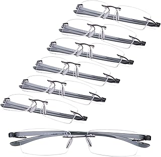 Reading Glasses 7 Pairs Rimless Readers Women Men Reading Eyeglasses (Grey Arm,+1.75)