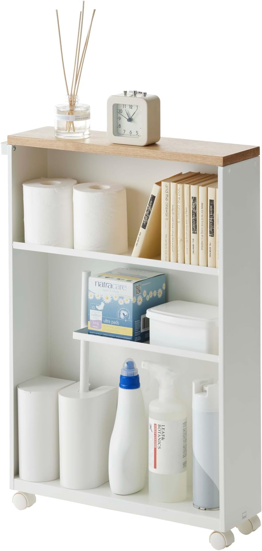 4306 TOWER Semi-Closed Storage Cart, white, Steel/Wood, Minimalist, 13 x 47.5 x 68 cm