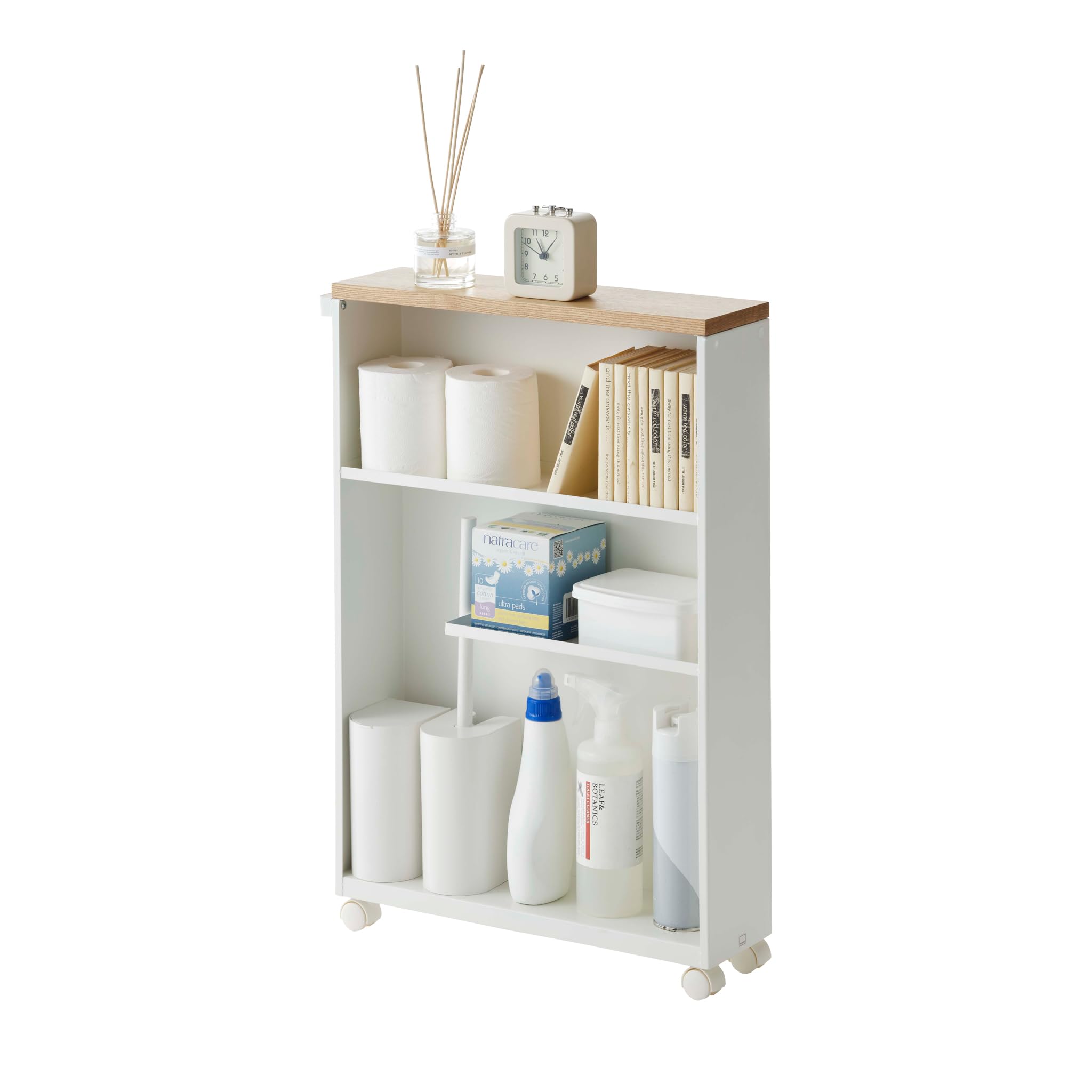YAMAZAKI4306 TOWER Semi-Closed Storage Cart, white, Steel/Wood, Minimalist, 13 x 47.5 x 68 cm