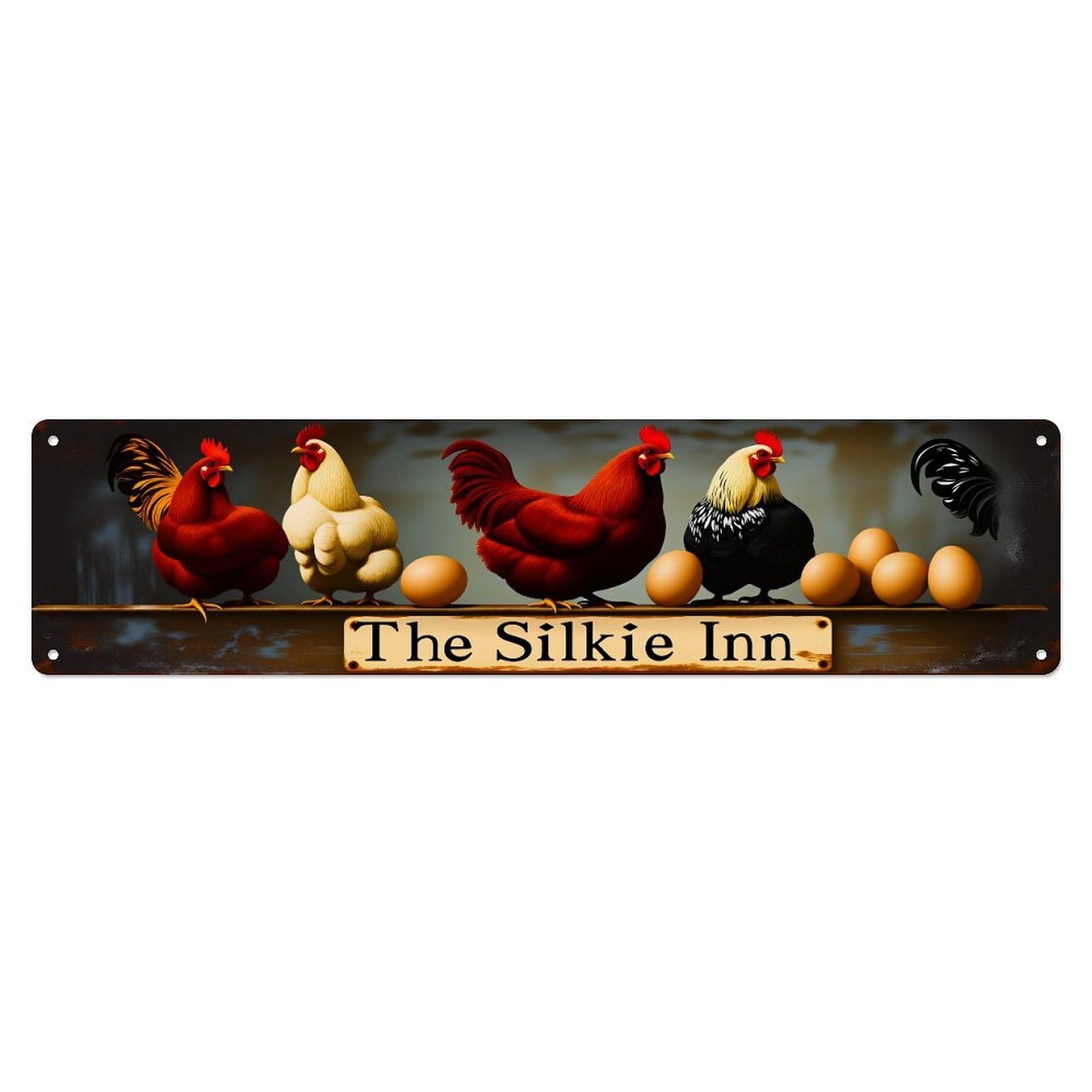 Chicken Rooster Egg Silkie Inn Tin Sign Vintage Metal Poster Retro Bar, Home, Man Cave, Kitchen, Laundry Room Wall Art Decor Gift 4x16 Inch