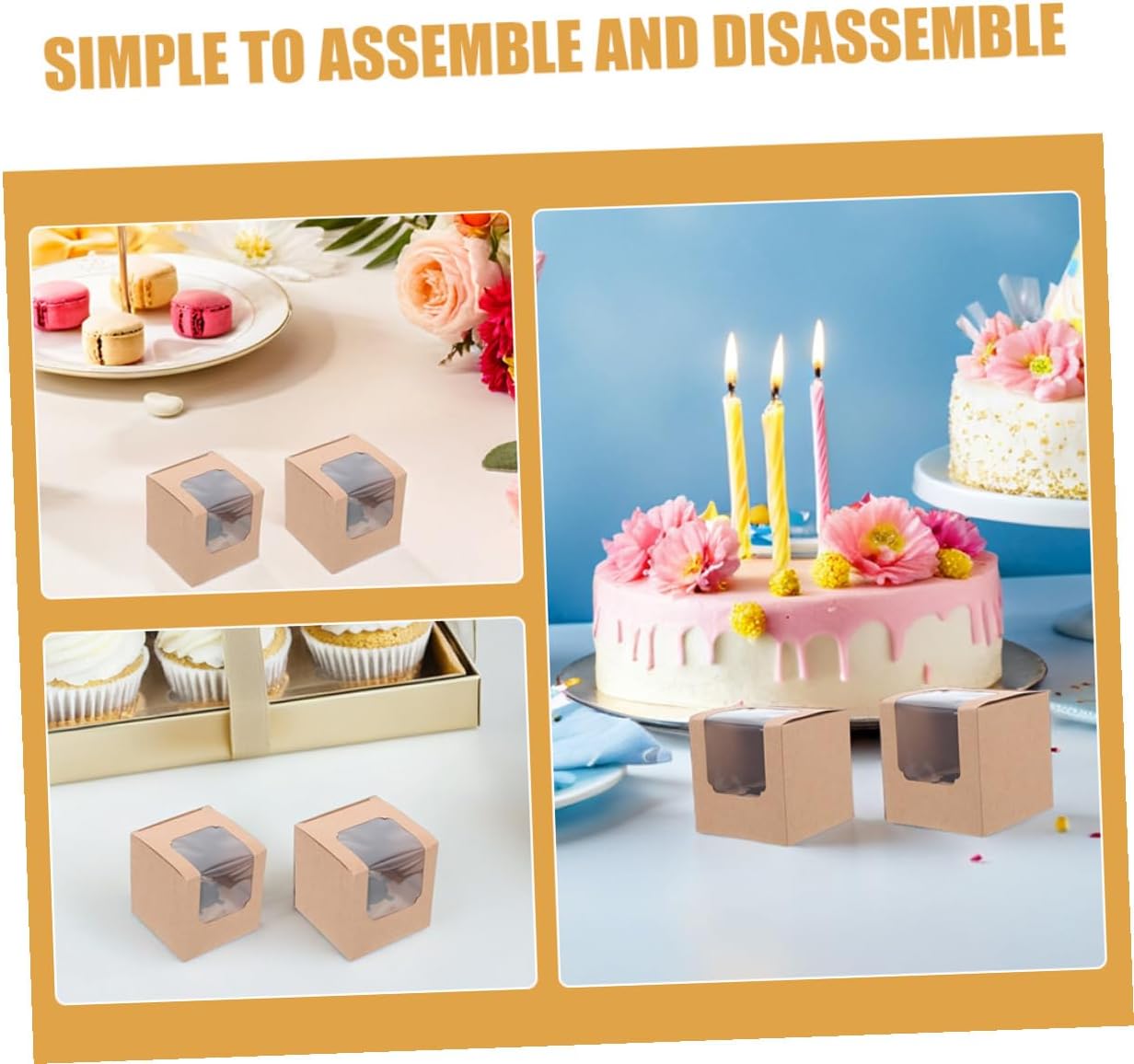 40pcs Kraft Single Cupcake Display Boxes with Inserts and Window Lids, Small Cardboard Cupcake Carrier for Weddings, Birthdays, Showers, Portable Muffin Containers