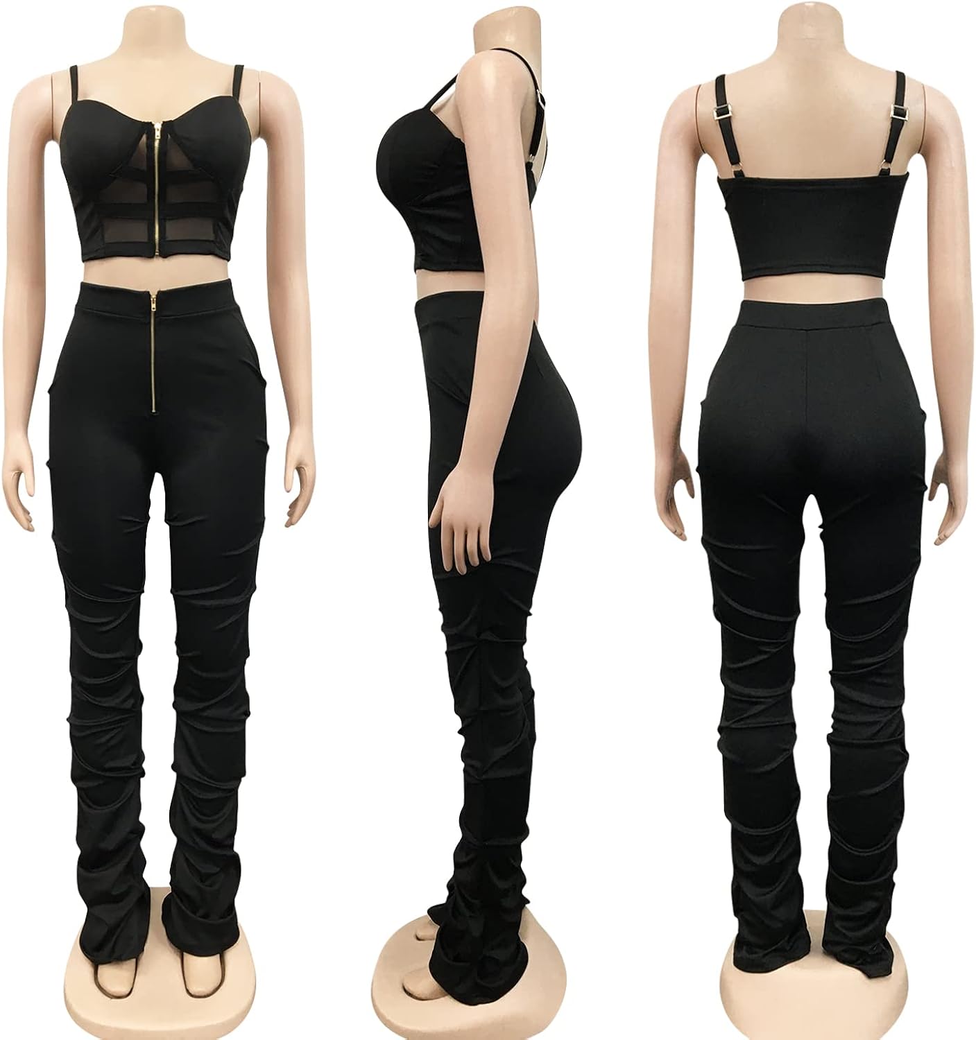 Miniatura 5 de Zoctuo - Overol sexy para mujer, sin mangas, con cuello halter, para fiesta, club, conjunto de 2 piezas, tiro alto, pantalones huecos