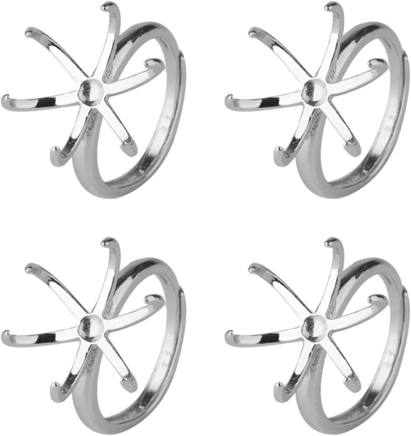 12 Pcs Adjustable Claw Prong Ring Blank Brass Base for Jewelry Making