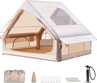 Aufblasbares Campingzelt mit Kaminöffnung & Dachfenster, Aufblasbare Zelt für 2-10per mit Luftpumpe, Zelt Aufblasbar aus Wasserdichtem Oxford-Stoff für Jahreszeiten, Schneller Aufbau Luftzelte