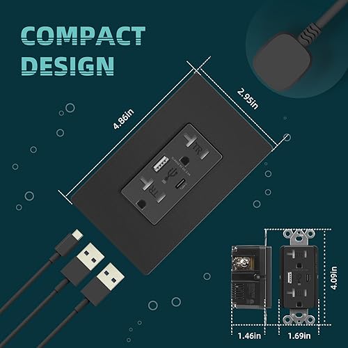 Miniatura 5 de TOPELER Toma de pared con puerto USB C, capacidad de carga de alta velocidad de 4.8 A, enchufe de pared TR de 20 amperios con puerto USB doble,