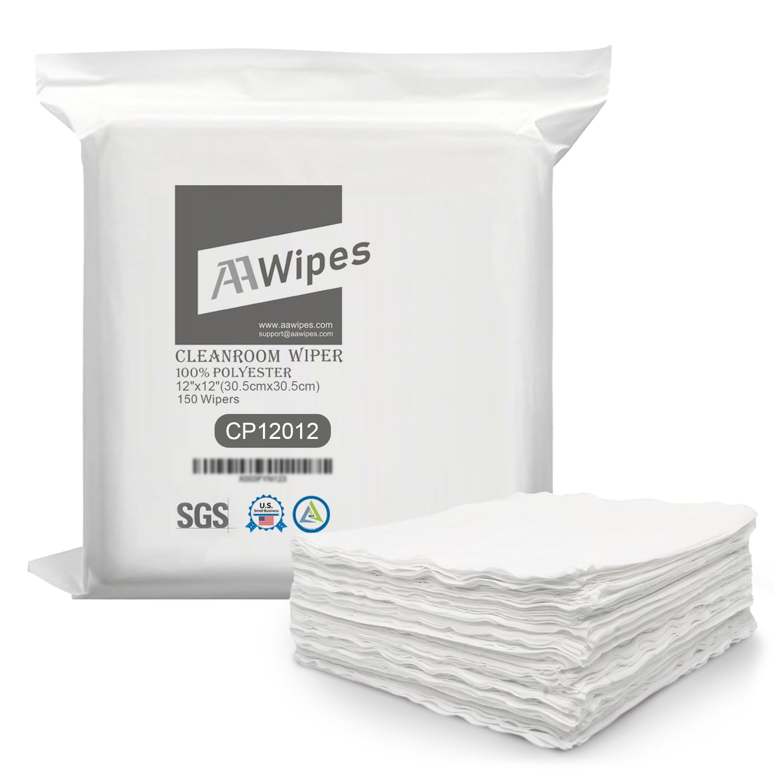 AAwipes Cleanroom Wipers 12"x12" (150 Pcs, 100% Polyester, 120GSM) Double Knit 100% Lint Free Cloths with Ultra-soft, Laser Sealed Edge Ultra-Soft Wipers CP12012