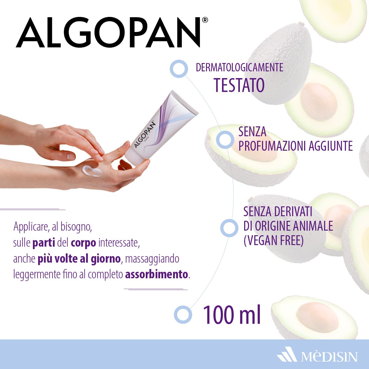 MèDISIN | ALGOPAN® Crema con Frazione insaponificabile di Soia e Avocado, Bromelina, Acido Ialuronico, estratti di Boswellia e di Meliloto, Crema 100 ml