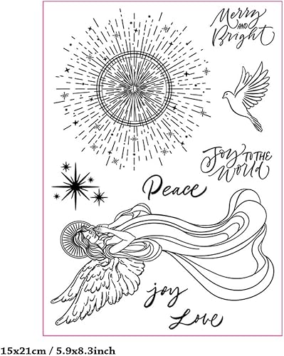 Miniatura 2 de Arbuya Sellos transparentes de ángel de Navidad para hacer tarjetas de Navidad o diarios, sellos de silicona transparente para álbumes de recortes,