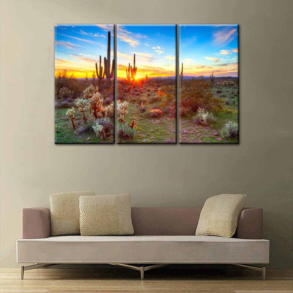 Exclusive Discount 🔥 Rustic Home Decor Saguaros at sunset in Sonoran Desert Paintings 1 Panel Canvas Wall Art Dreamlike Pictures Modern Artwork Home Decor for Living Room Giclee Framed Posters and Prints(24''x36'')