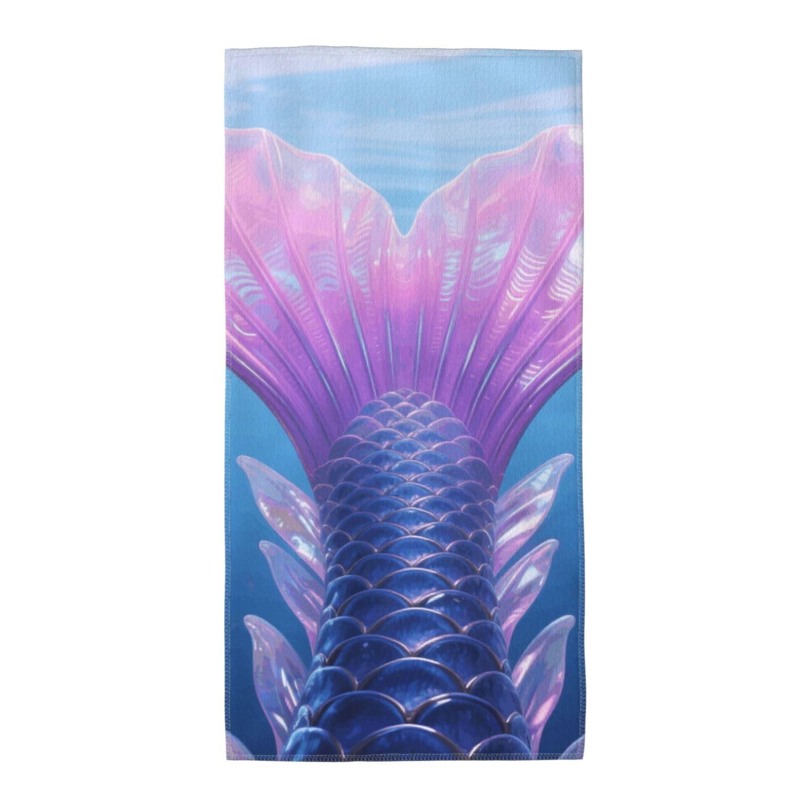 FekiLoot Absorbent Hand Towels 12"X24" Decorative Bathroom Towel Soft Microfiber Face Towel Mermaid Tail Dish Kitchen Towels for Bathroom Kitchen Hotel Spa Bath Towels