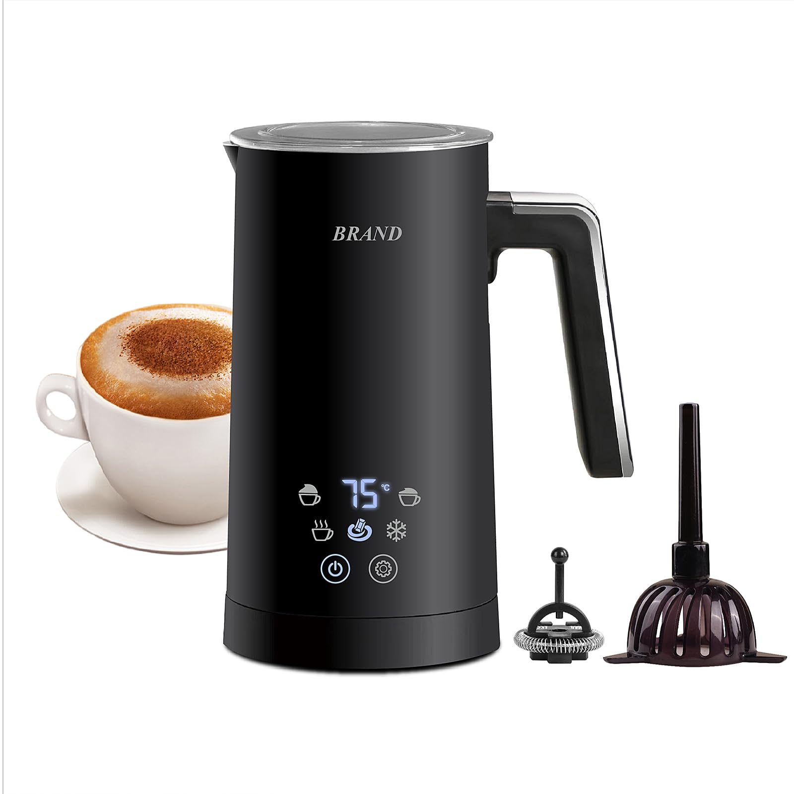 Huogary 5-in-1 Electric Milk Steamer and Frother, Electric Frother for Latte Art Coffee, 12oz/350ml Warm and Cold Foam Automatic Frothers for Dairy and Non-Dairy Milk, LED, Easy to Clean