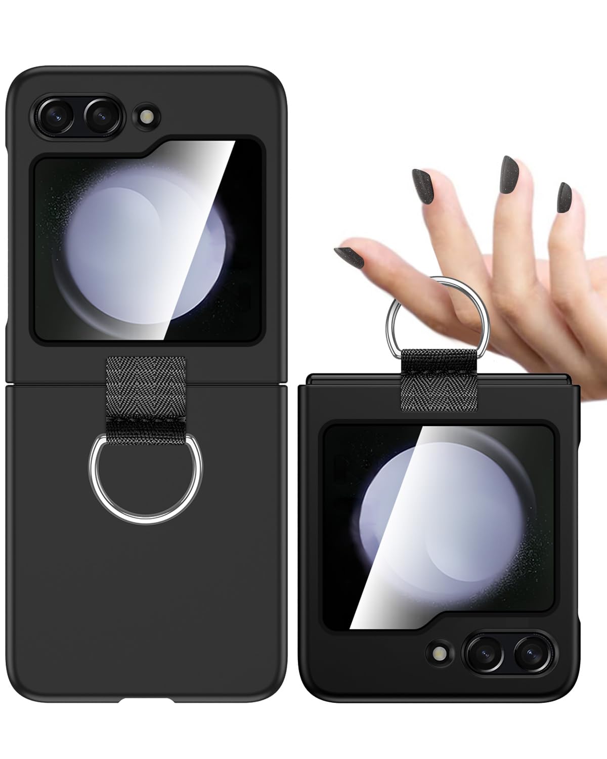 AICase for Samsung Galaxy Z Flip 5 Case with Ring, Protective Slim Thin Fit Women Girl Cute Phone Case for Samsung Galaxy Z Flip 5 5g, Black