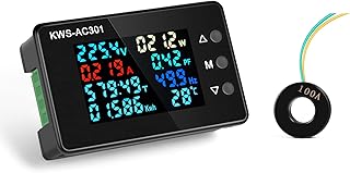 AC Voltmeter Ammeter AC 50-300V 0-100A Digital AC Multimeter 110V 220V LCD HD Display Current Voltmeter with Closed Current Transformer 8 In 1 Multifunction Electric Energy Meter Power Detector