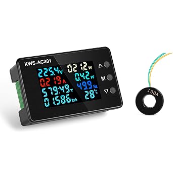 AC Voltmeter Ammeter 50-300V 0-100A Digital Multimeter 110V 220V LCD HD Display Current Voltmeter With Closed Current Transformer 8 In 1 Multifunction Electric Energy Meter Power Detector