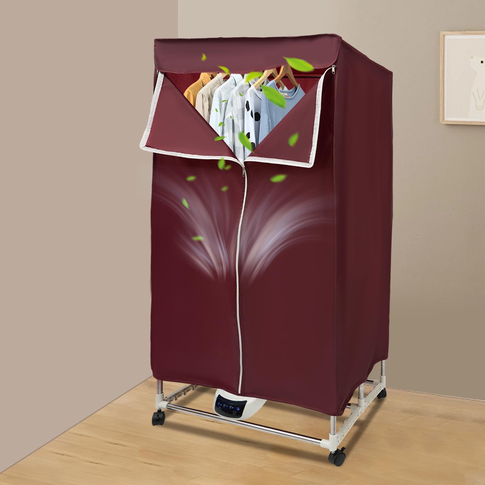Secadora de aire caliente, secadora eléctrica portátil de 220 V, 1500 W, 30 kg, doble plegable, secadora para todas las telas con función temporizador, vino tinto