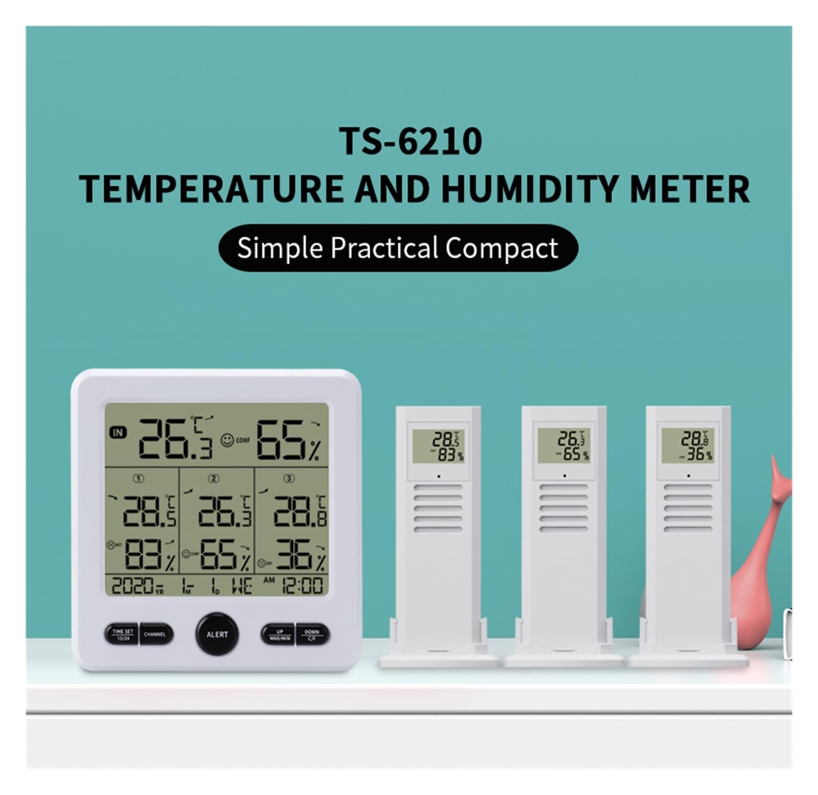 Stacja pogodowa, Bezprzewodowy termometr z 3 zdalnymi czujnikami, inteligentnym alarmowym monitorem temperatury(Wit)