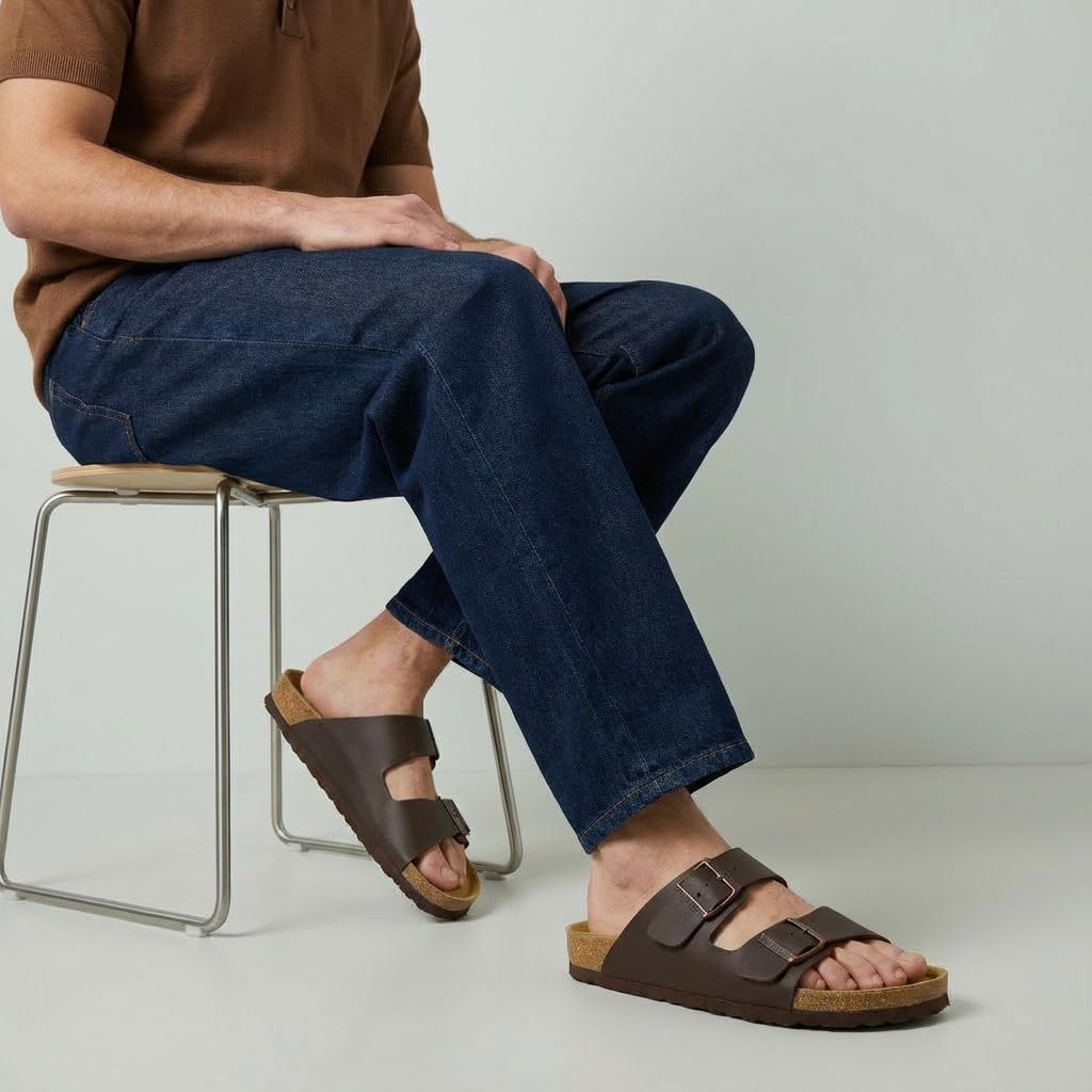 CUSHIONAIRE Lane Cork Footbed Mens Sandals, Adjustable Buckle Comfort Slides for Men, Genuine Leather Insole Summer Sandals Men Footwear - Image 7