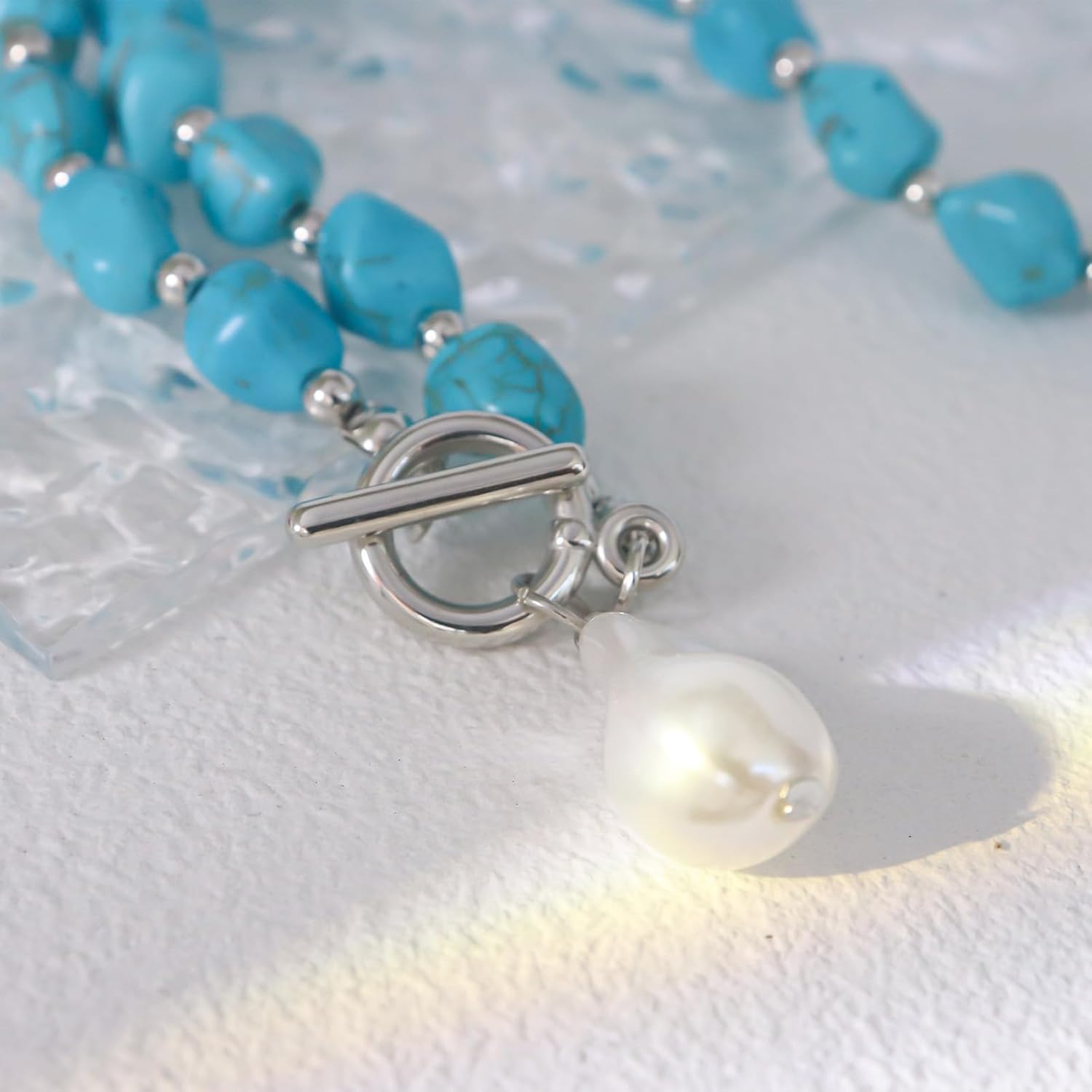 HETICA Turquoise Bead Pearl Necklace Suitable for Women Bohemian Choker Jewelry - Image 5