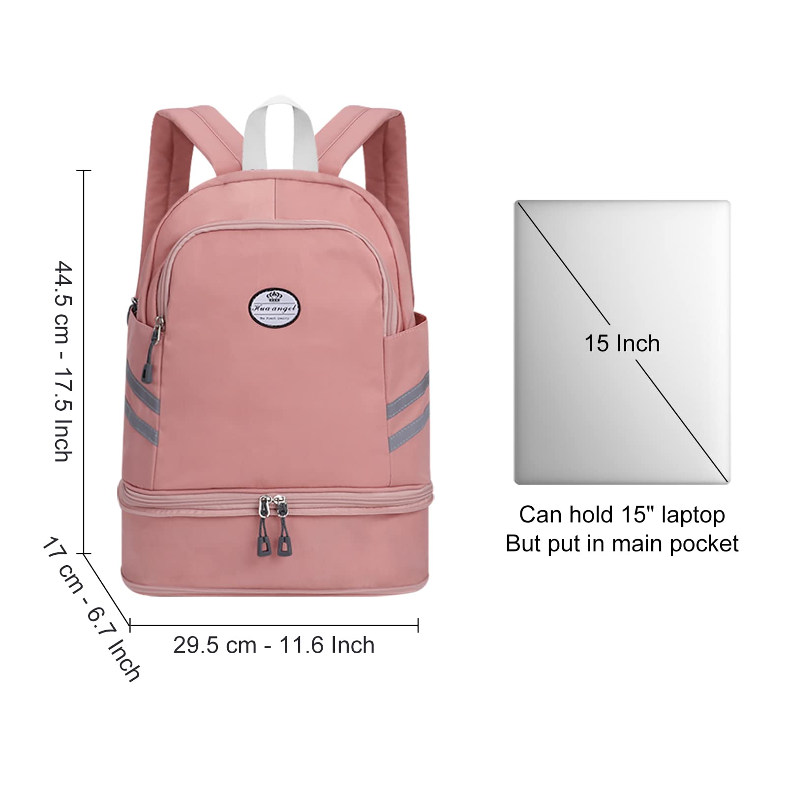 HUA ANGEL Sac à Dos Sport Femme 25-30L con Compartiment Chaussures Extensible & Poche Étanche pour Voyage Piscine Randonnée, Noir