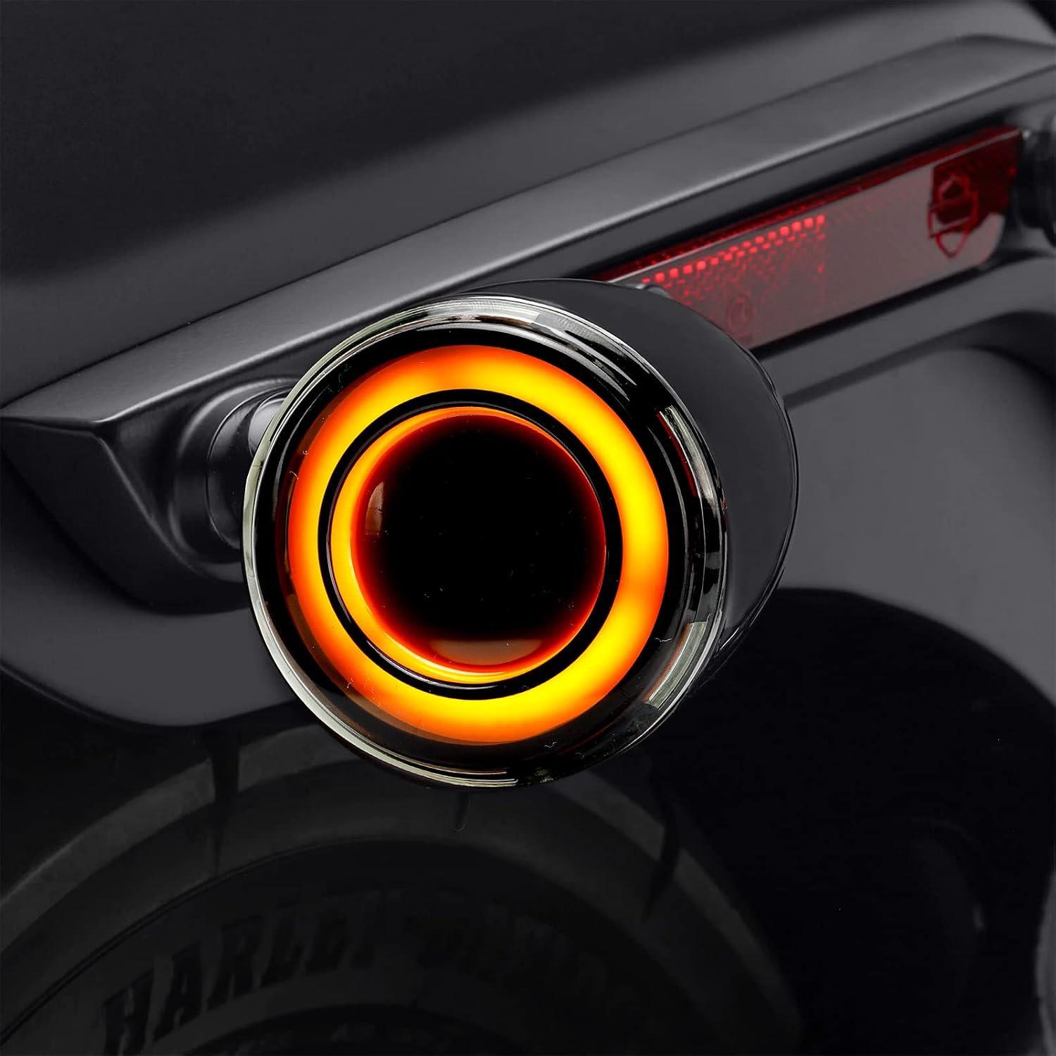 Condition photo showing New/Like New for lkv 1157 front motorcycle led turn signals light 2 inch bullet smoked lens compatible for harley davidson touring dyna softail sportster street glide road glide iron 883 road king front 1157 yellow light (yellow ring+smoke lens)