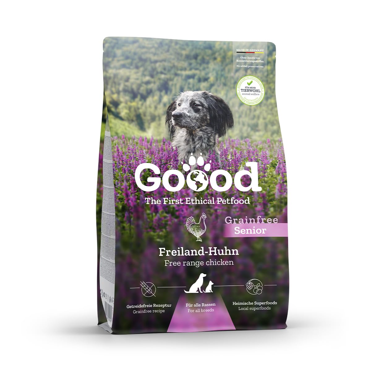 Goood Senior Freilandhuhn & nachhaltige Forelle – Trockenfutter, Hundefutter – hochwertige Proteine, wertvolles Vollkorn, für Gelenke und Immunsystem – für Hundesenioren – 10kg