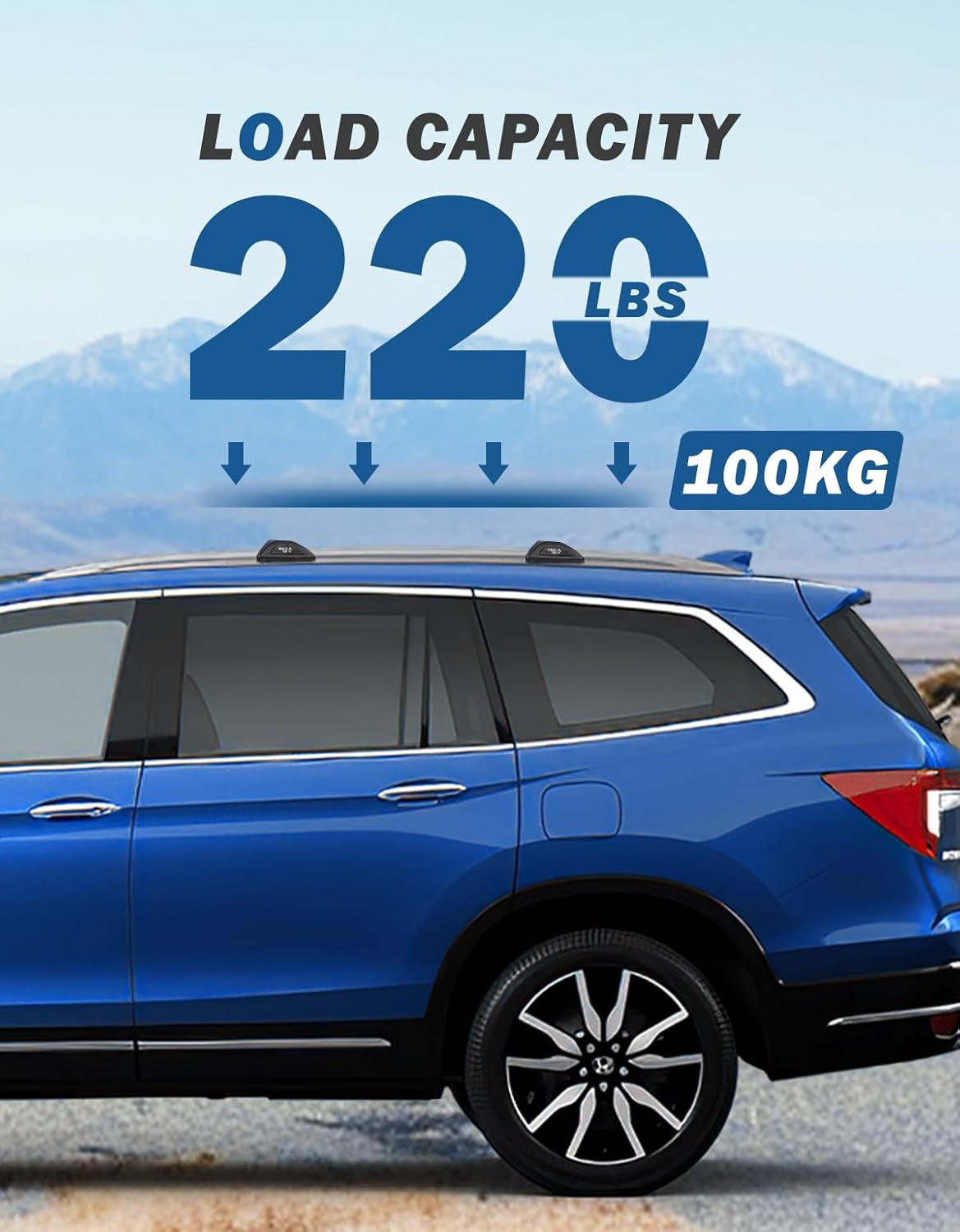 JOYTUTUS Roof Rack Cross Bars Compatible with Honda Pilot 2016-2022 with Side Rails, 220LB Aluminum Crossbars for Roof Racks Suitcases Kayaks Canoes Bikes Skis